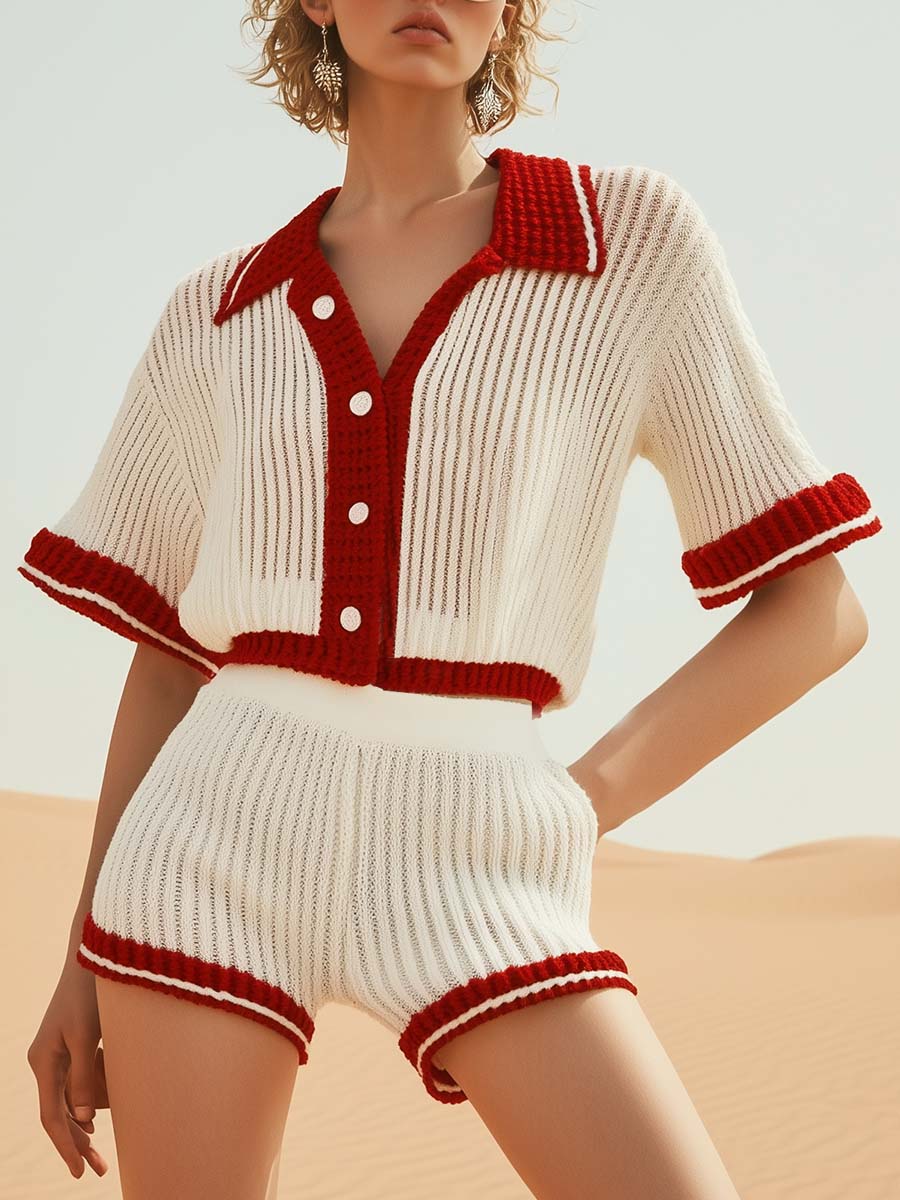 Breathable and Stylish Knitted Cardigan and Shorts Set