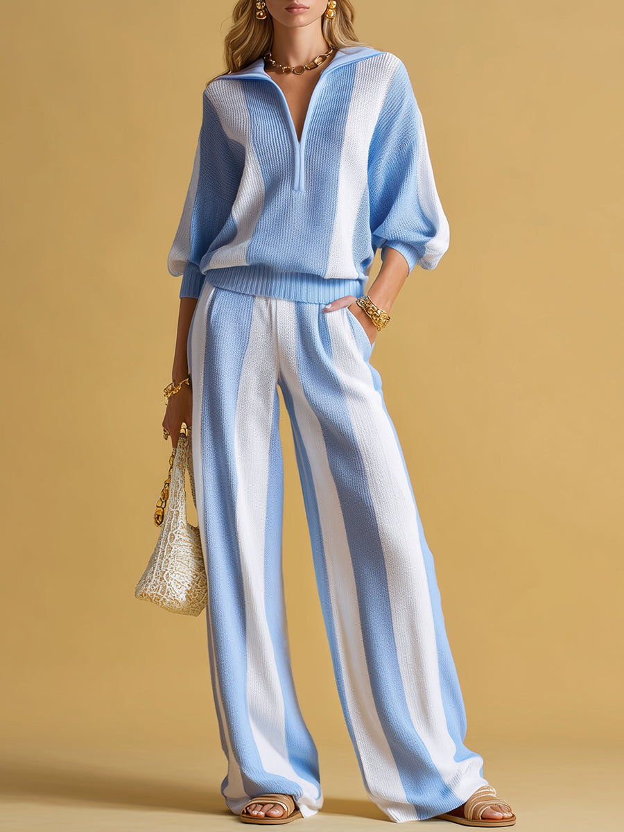 Casual And Comfortable Striped Knit Two-piece Set