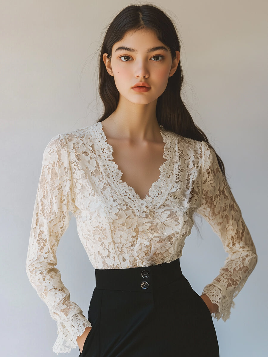 Romantic Fashion Lace Long Sleeve Blouse