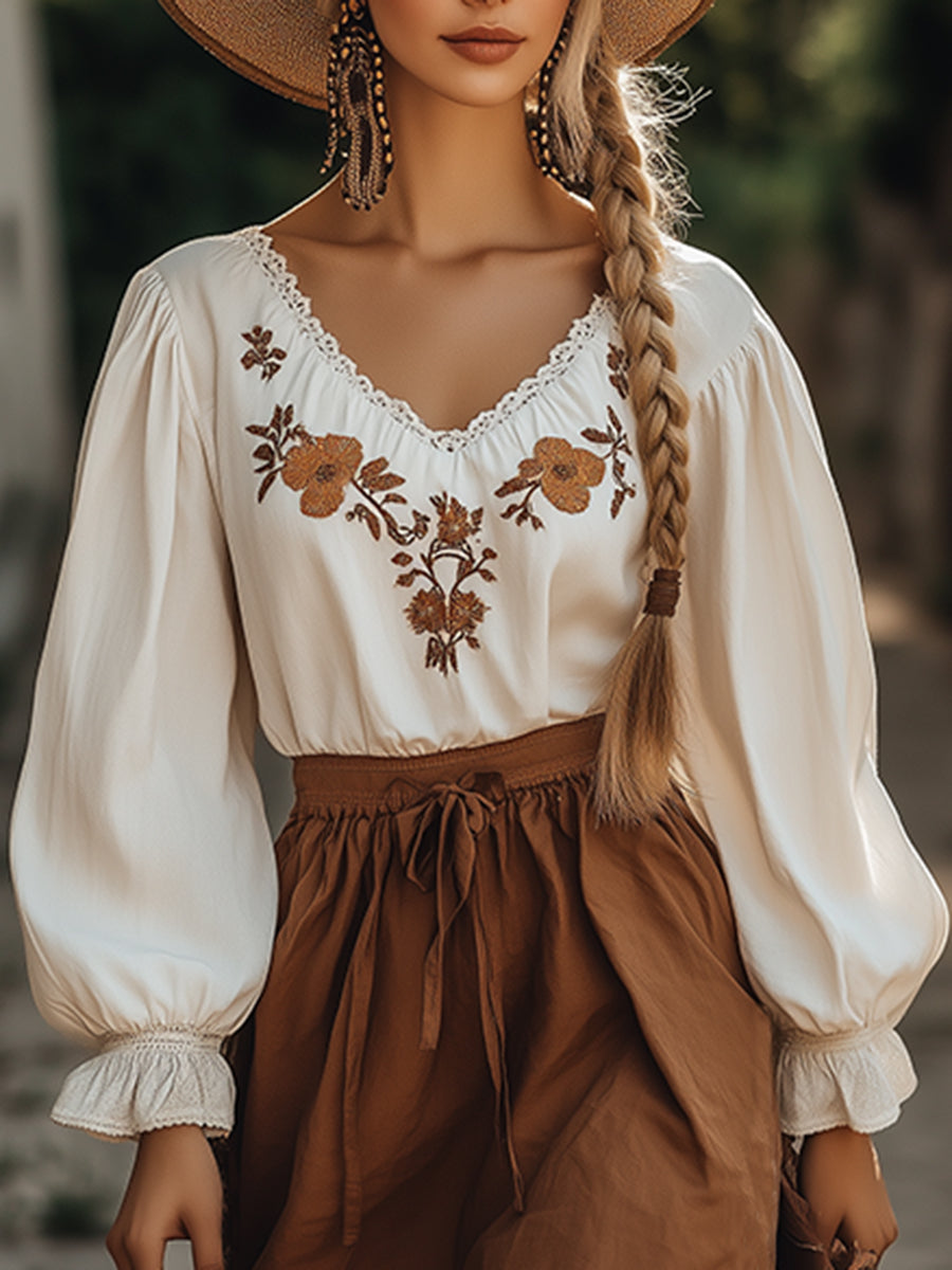 Elegant and Fashionable Bohemian White Embroidery Midi Skirt