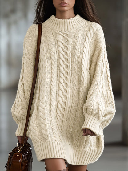 Retro Lazy Style Thickened Knitted Twisted Mid-Length Loose Pullover Dress