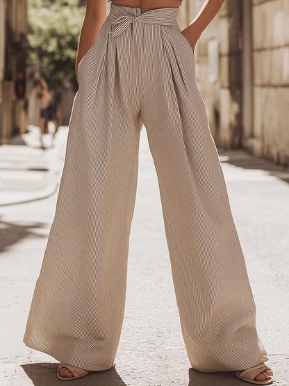 Relaxed Loose Striped Linen Wide-Leg Pants