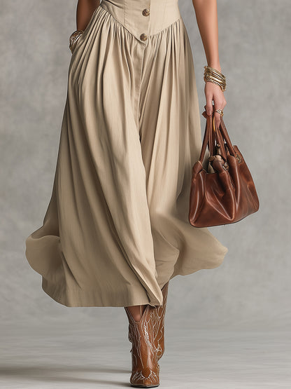 Luxurious Vintage High-quality Metal Buttons Sleeveless Midi Dress