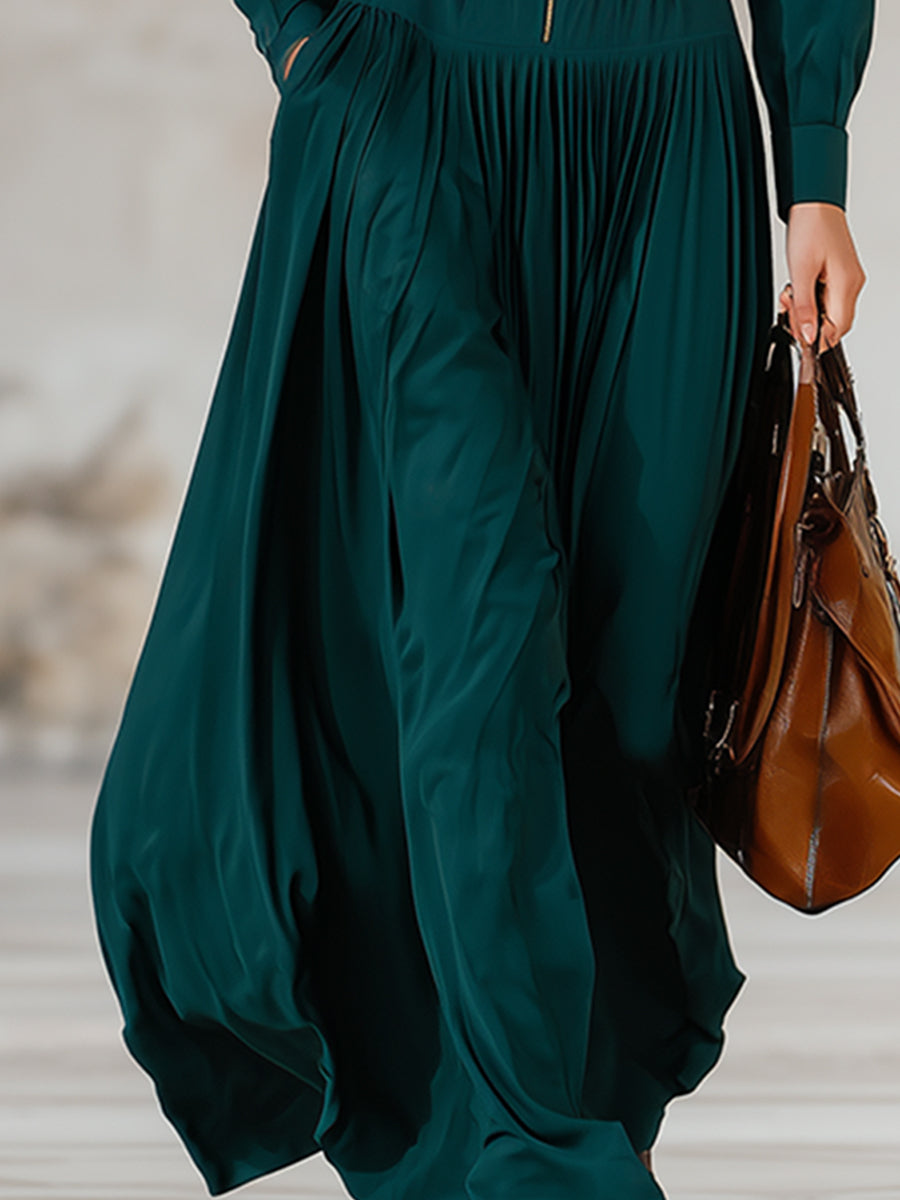 Elegant Vintage Western-style Emerald Green Maxi Dress