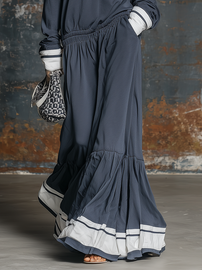 Retro Sporty Color-blocked Maxi Dress