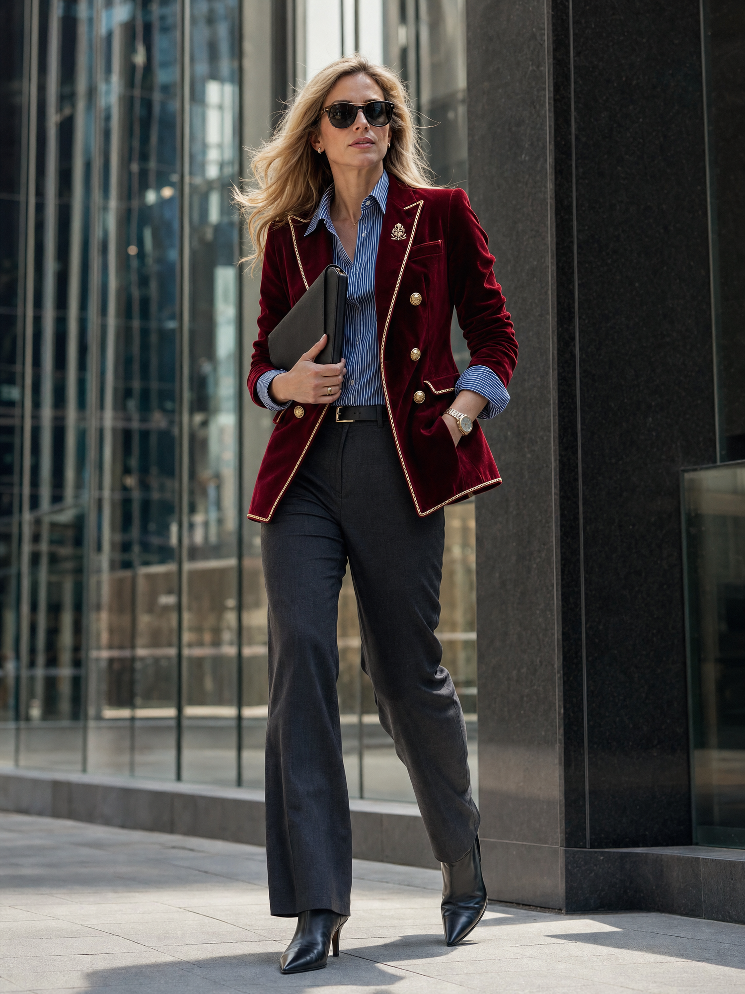 Casual Vintage Double-breasted Burgundy Velvet Blazer