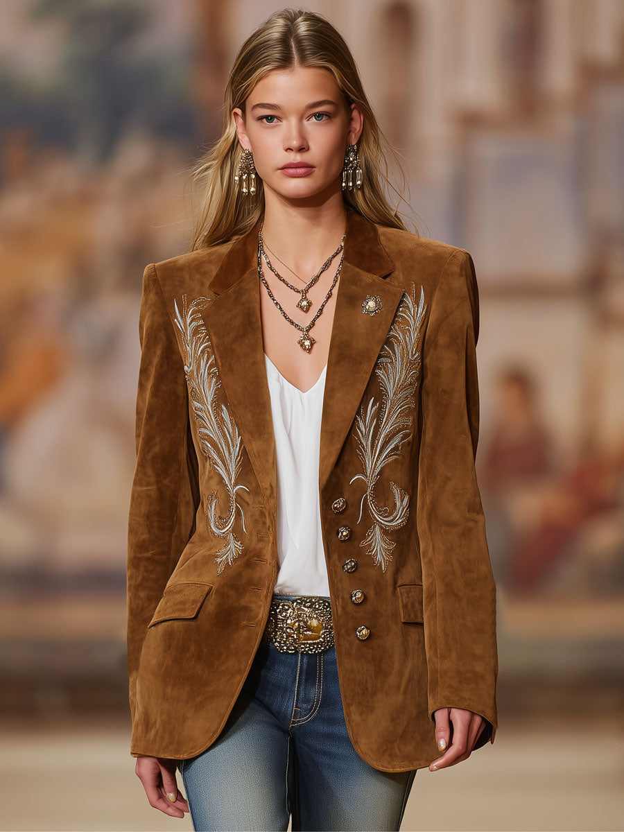 Western-style Retro Embroidered Single-breasted Casual Blazer