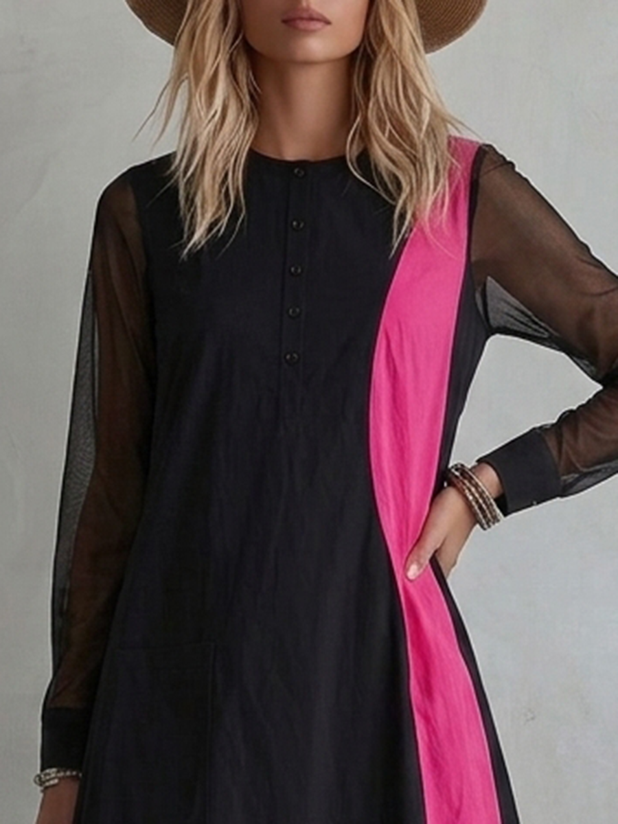 Retro-casual Elegant Western-style Color-block Maxi Dress In A Cotton Blend