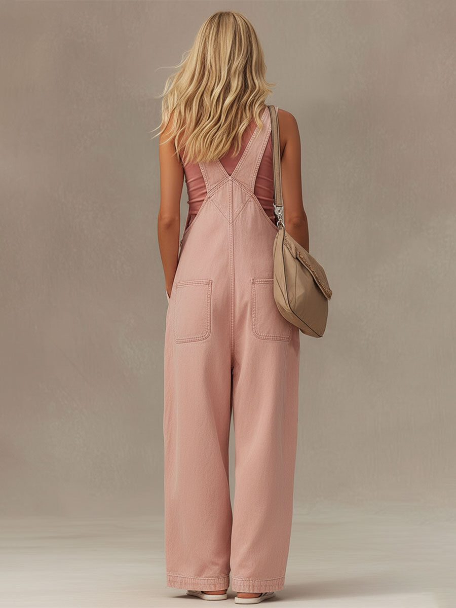 Stylish And Casual Pink Washed Denim Overalls