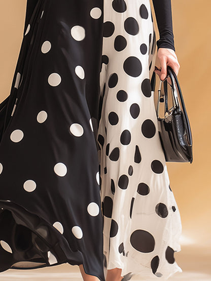 Stylish Retro Black And White Polka Dot Maxi Dress