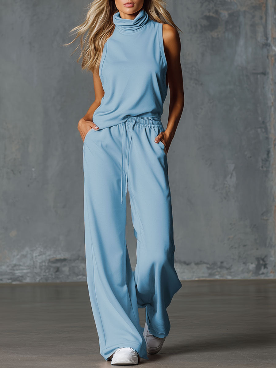 High-neck Sleeveless T-shirt And Pants Athletic Set