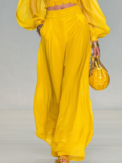 Elegant Urban Style Halter-neck Chiffon Top And Wide-leg Pants Set