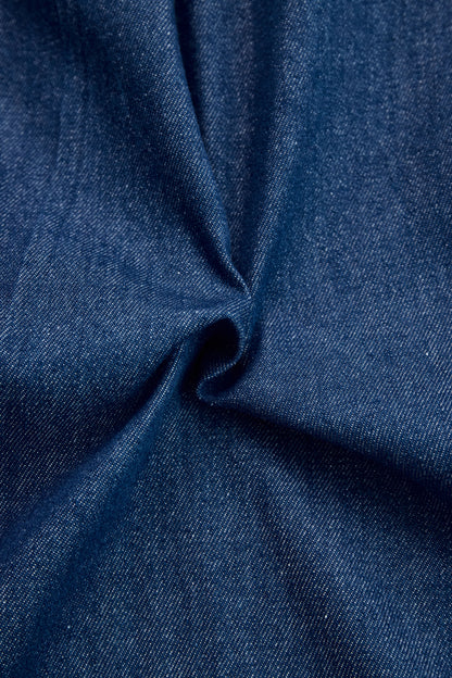 Casual Loose Retro Red Topstitched Denim Wide Leg Long Sleeve Jumpsuit