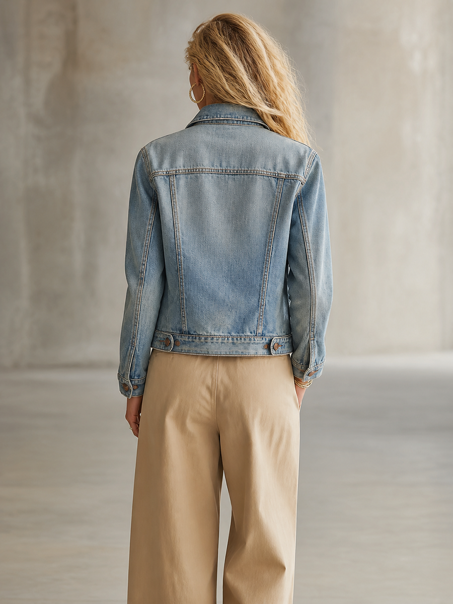 Oversized Light Wash Denim Jacket Women Classic Trucker Boyfriend Fall Layer