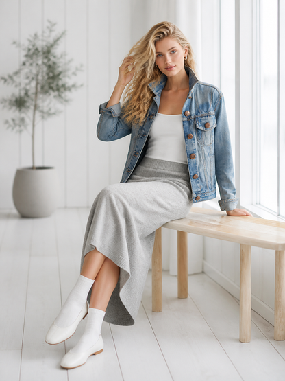Oversized Light Wash Denim Jacket Women Classic Trucker Boyfriend Fall Layer
