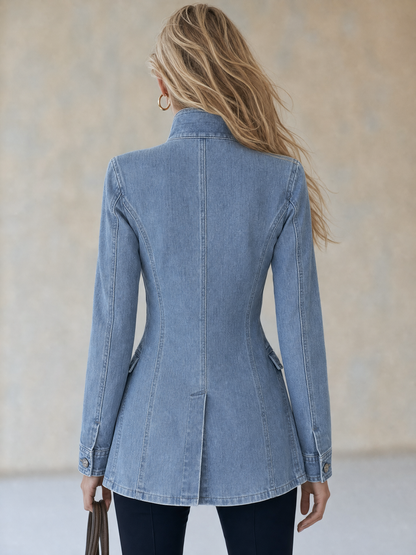 womens-military-style-fitted-light-wash-denim-jacket-with-decorative-buttons - Oyrosy
