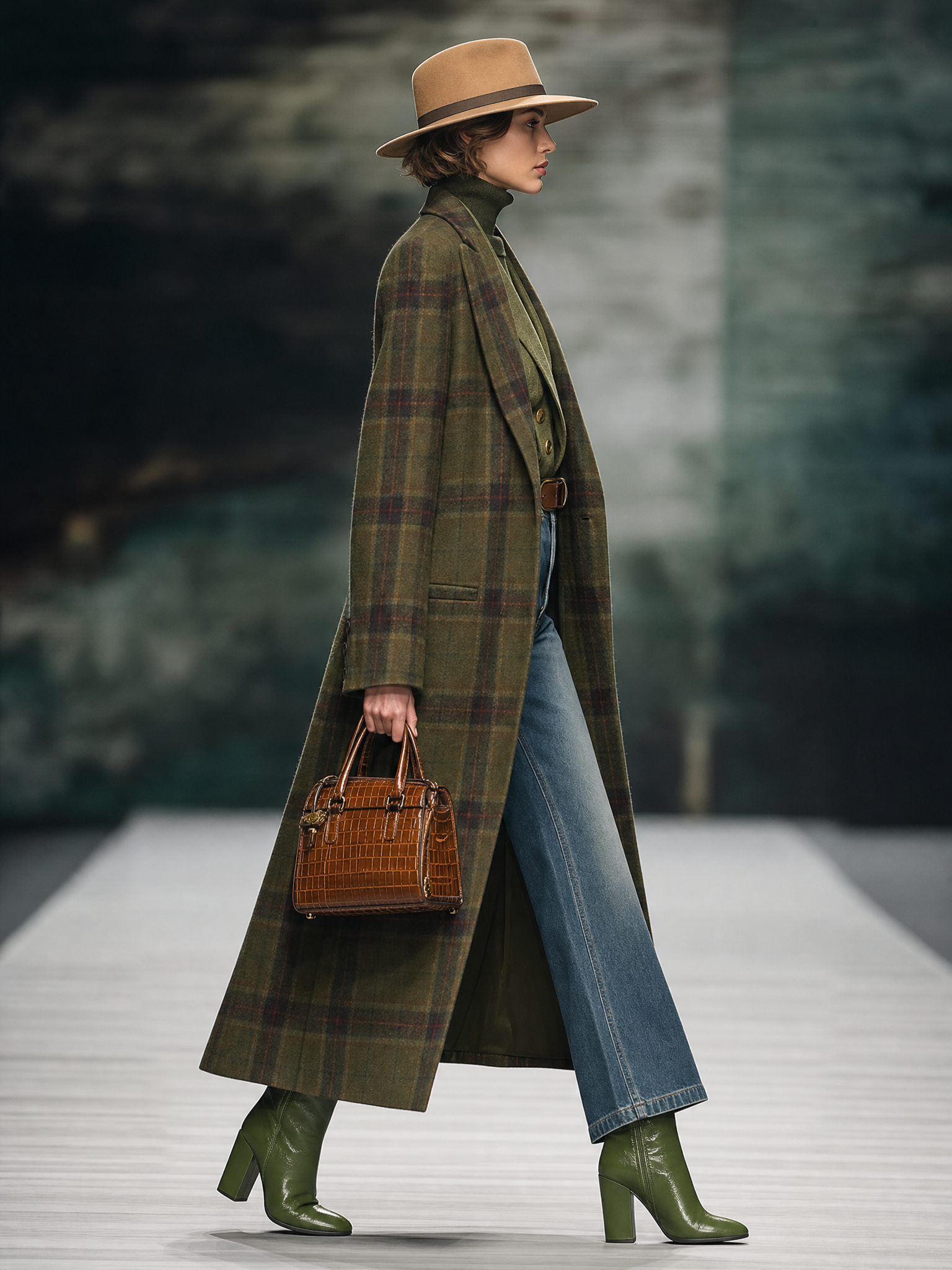 Retro Plaid Long Tweed Coat