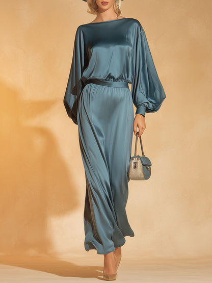 Stylish And Elegant Blue Satin Top And Skirt Set