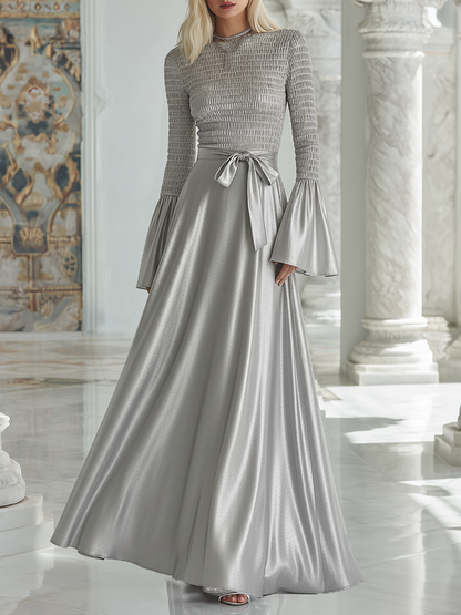 High-fashion Flared Sleeves Silver Maxi Dress