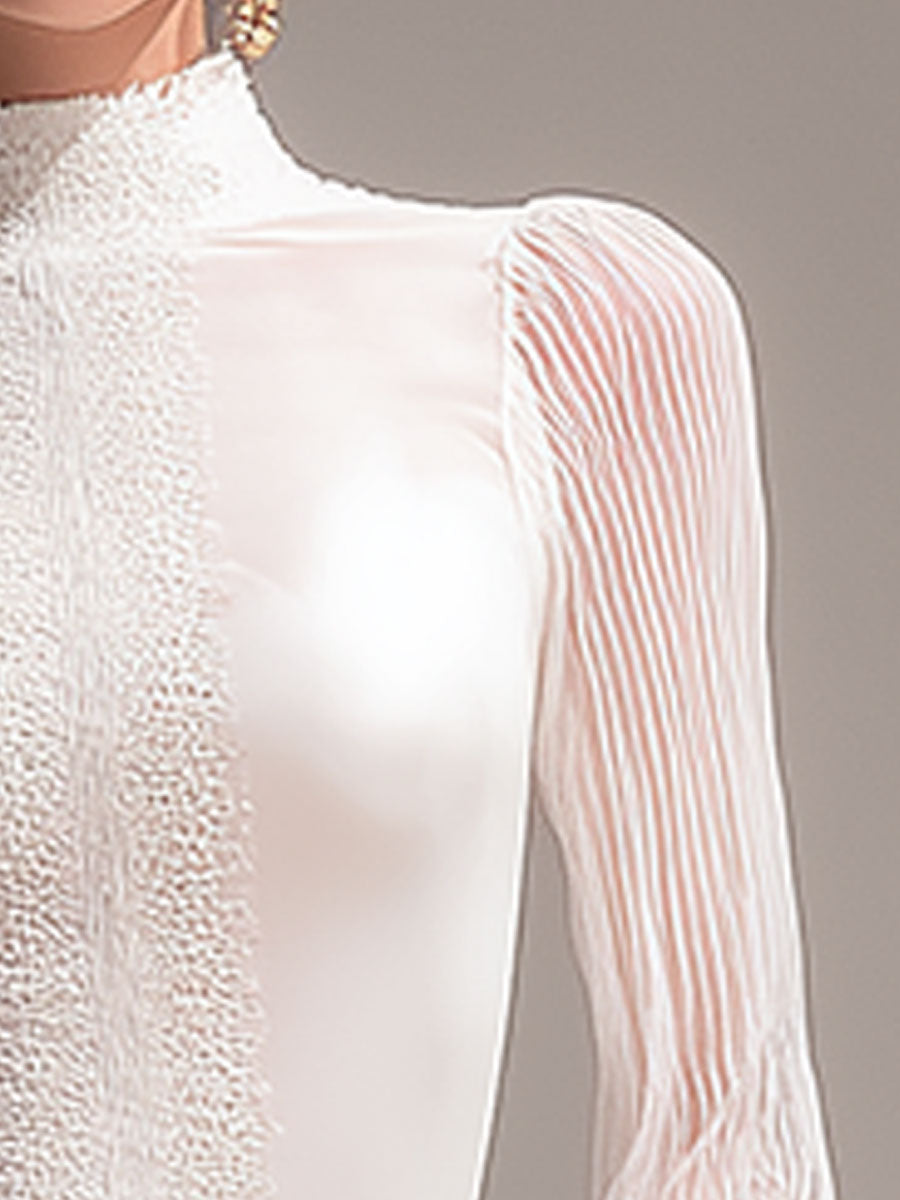 Stylish Chiffon White High-neck Cotton Shirt