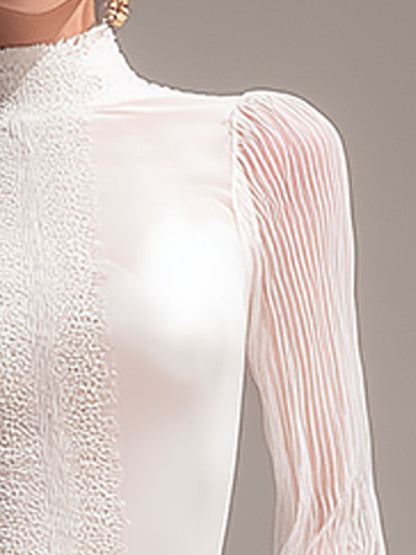 Stylish Chiffon White High-neck Cotton Shirt