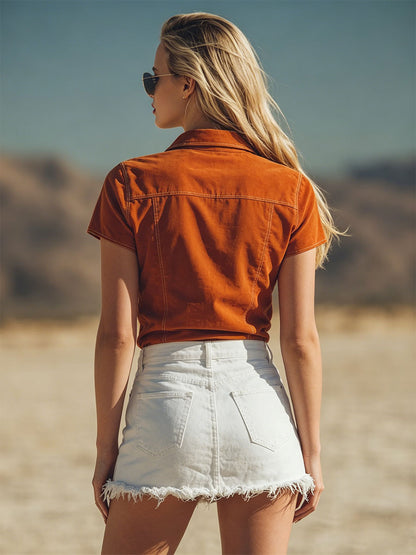 Retro White Frayed Denim Mini Skirt