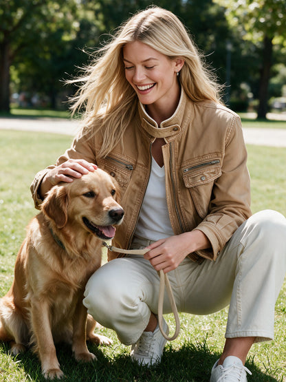 Classic Retro Brown Stand-up Collar Denim Jacket