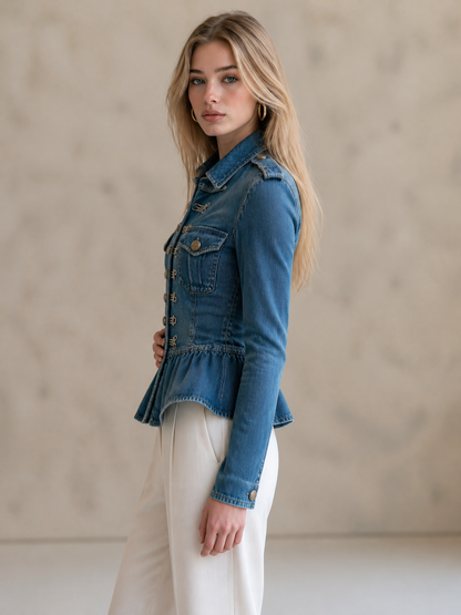 Women’s Western Denim Jacket With Peplum Hem