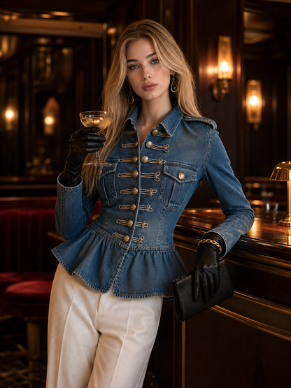 Women’s Western Denim Jacket With Peplum Hem