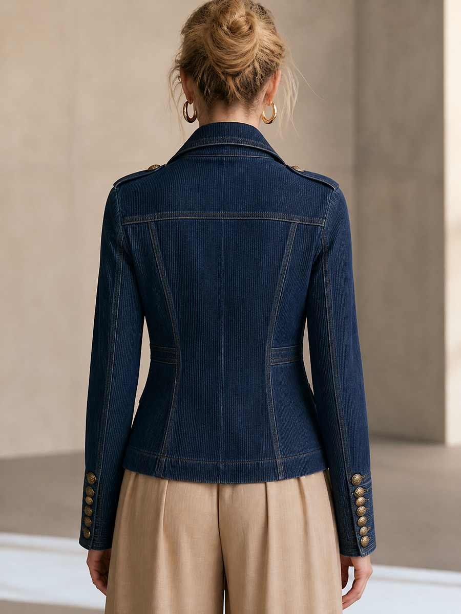 Women’s Dark Wash Denim Blazer With Gold Buttons