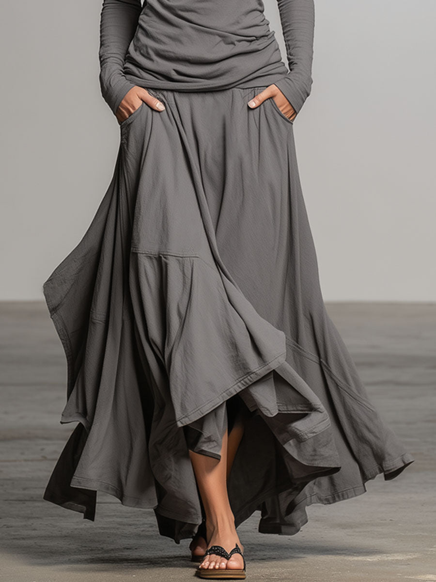 Off-the-shoulder Long-sleeved T-shirt And Asymmetrical Skirt Set