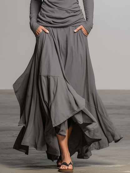 Off-the-shoulder Long-sleeved T-shirt And Asymmetrical Skirt Set