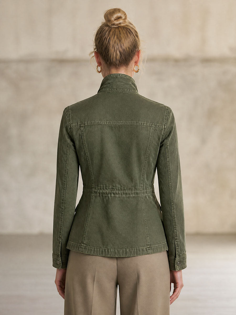 Olive Green Workwear Jacket Lightweight Jacket Fitted Waist Design