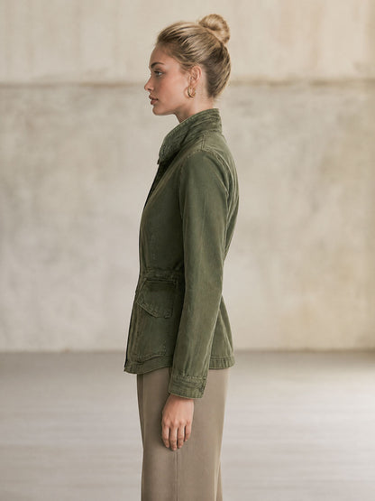 Olive Green Workwear Jacket Lightweight Jacket Fitted Waist Design