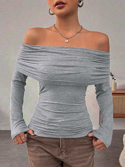 Street Fashion One-shoulder Slim Fit Knit Long Sleeve T-Shirts