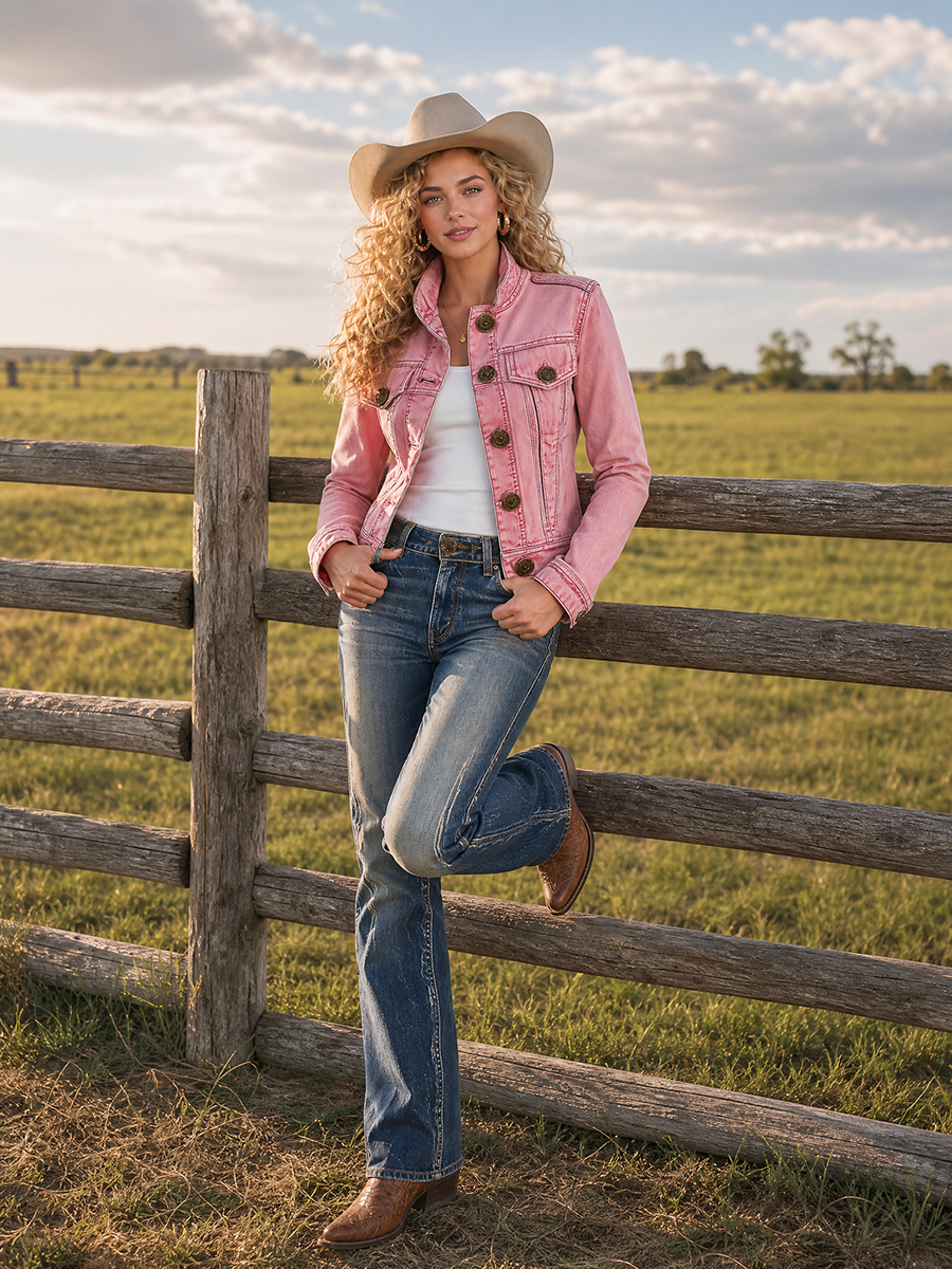 Pink Cropped Denim Jacket For Women