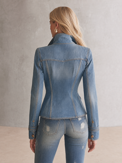 Hunting Denim Jacket With Gold Zipper Placket