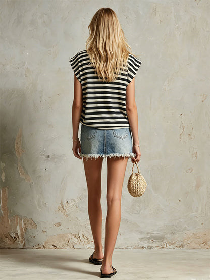 Retro Frayed Blue Denim Mini Skirt