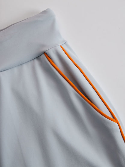 Fashionable Sporty Gray-blue Long-sleeved Half-zip Top And Trousers Set