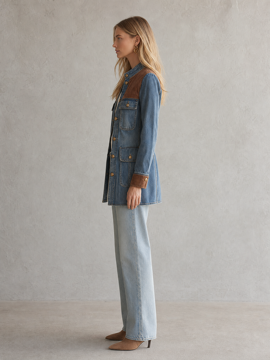 Women’s Denim Utility Jacket With Suede Trim