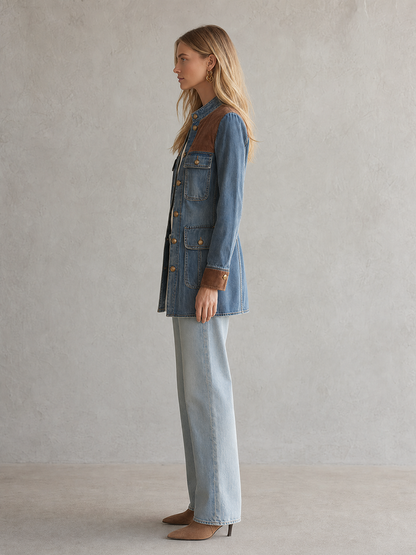 Women’s Denim Utility Jacket With Suede Trim