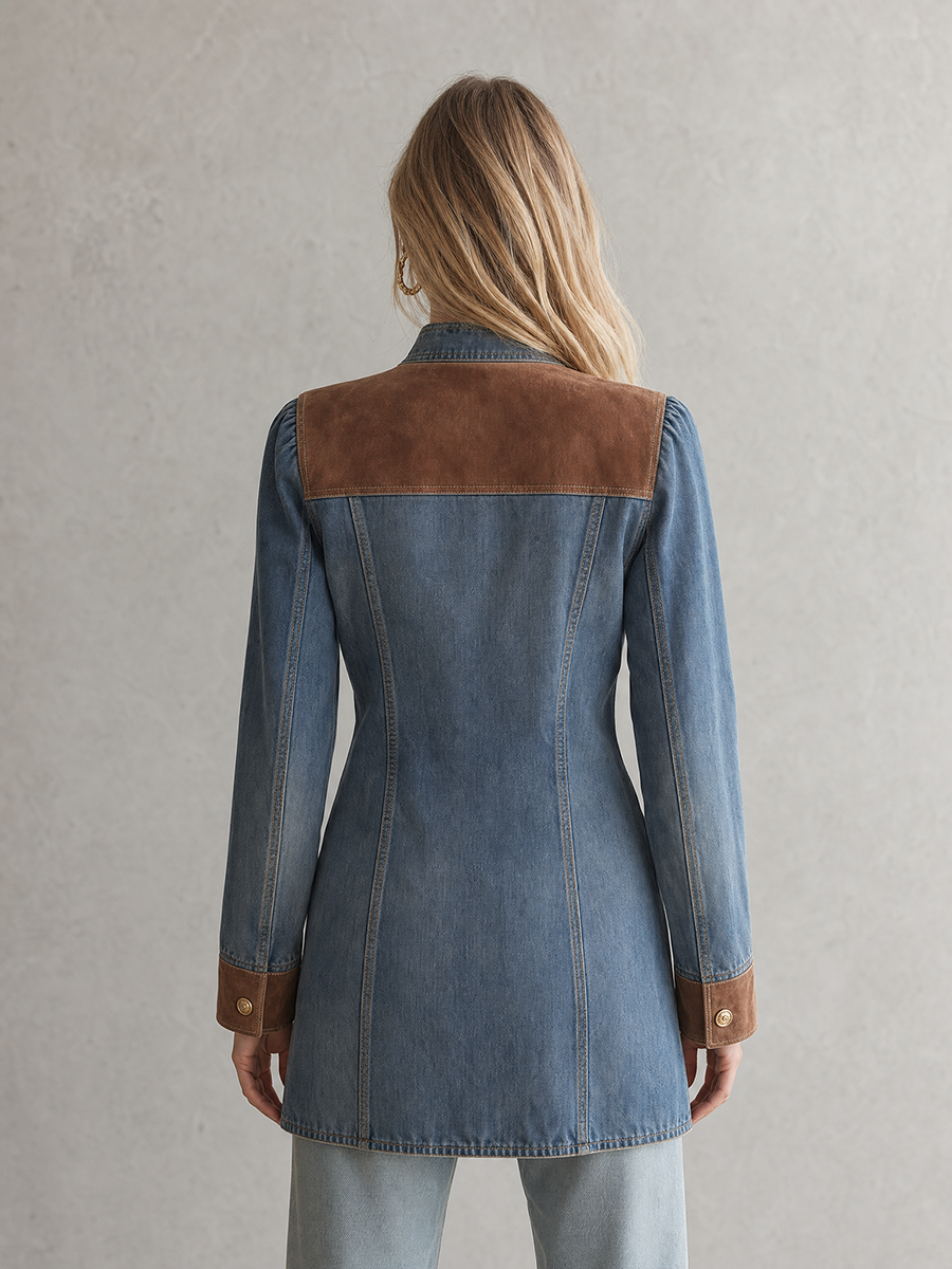 Women’s Denim Utility Jacket With Suede Trim