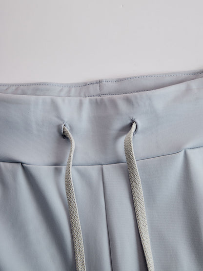 Fashionable Sporty Gray-blue Long-sleeved Half-zip Top And Trousers Set