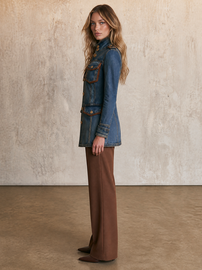 Women’s Western Utility Denim Jacket With Gold Buttons