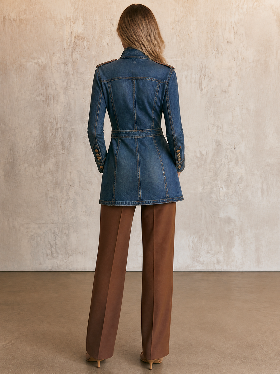 Women’s Western Utility Denim Jacket With Gold Buttons