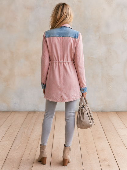Women’s Pink Longline Denim Jacket With Drawstring Waist
