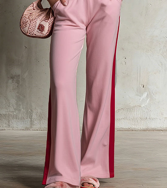 Retro Sporty Color-blocked Pink V-neck Sleeveless Button Jumpsuit