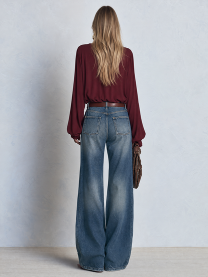 Women’s Wide Leg Denim Pants With Utility Pockets