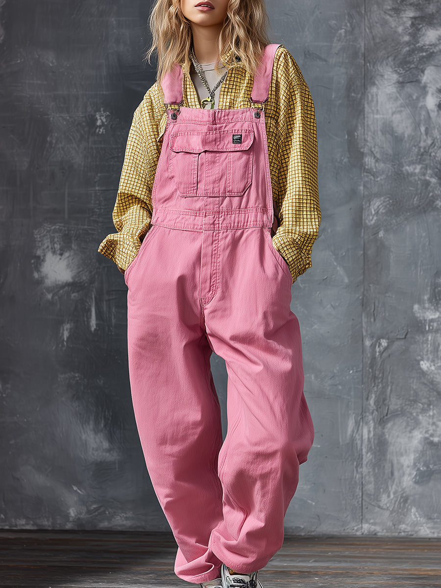 Casual Western Pink Denim Jumpsuit Overalls