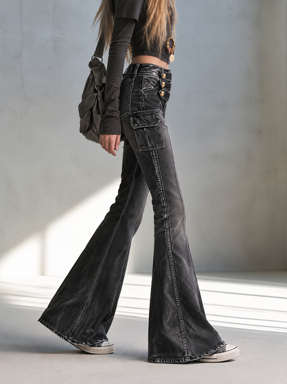 Studded Faux Leather Flare Pants